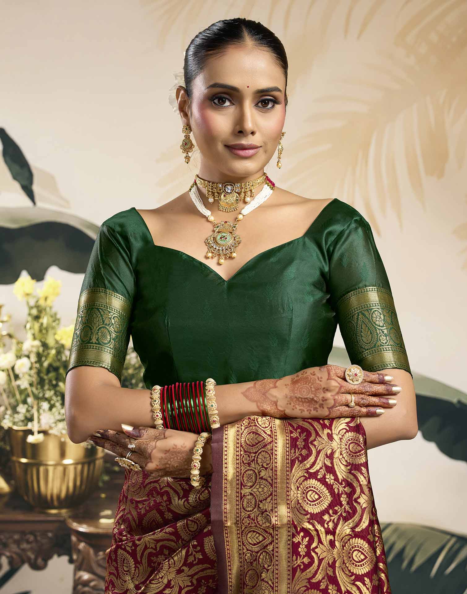 Maroon Silk Woven Banarasi Saree