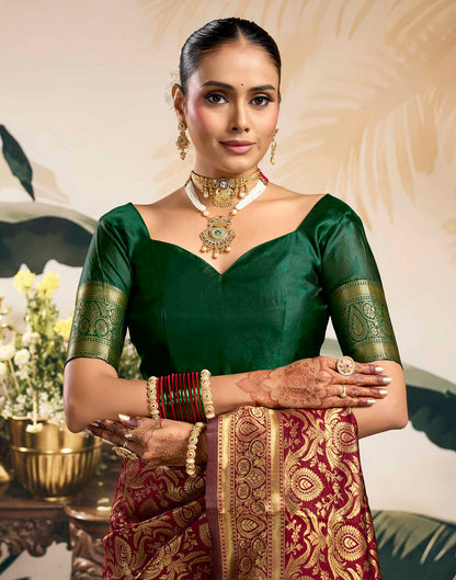 Maroon Silk Woven Banarasi Saree