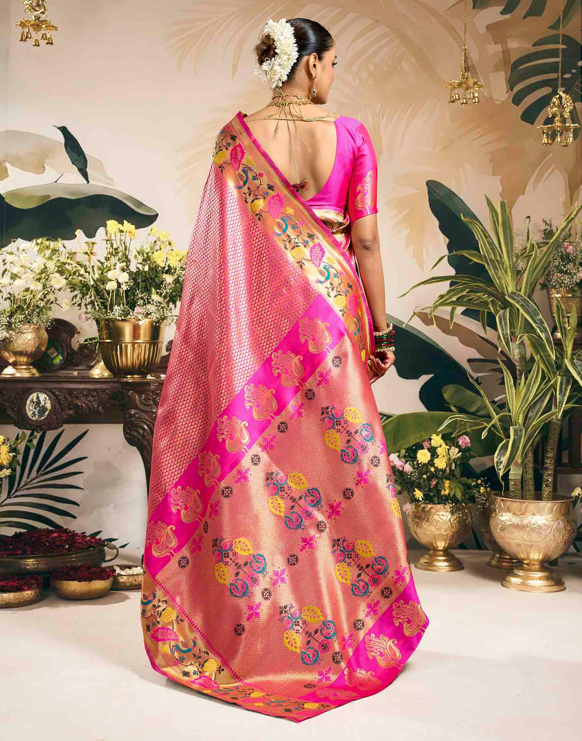 Pink Silk Woven Banarasi Saree