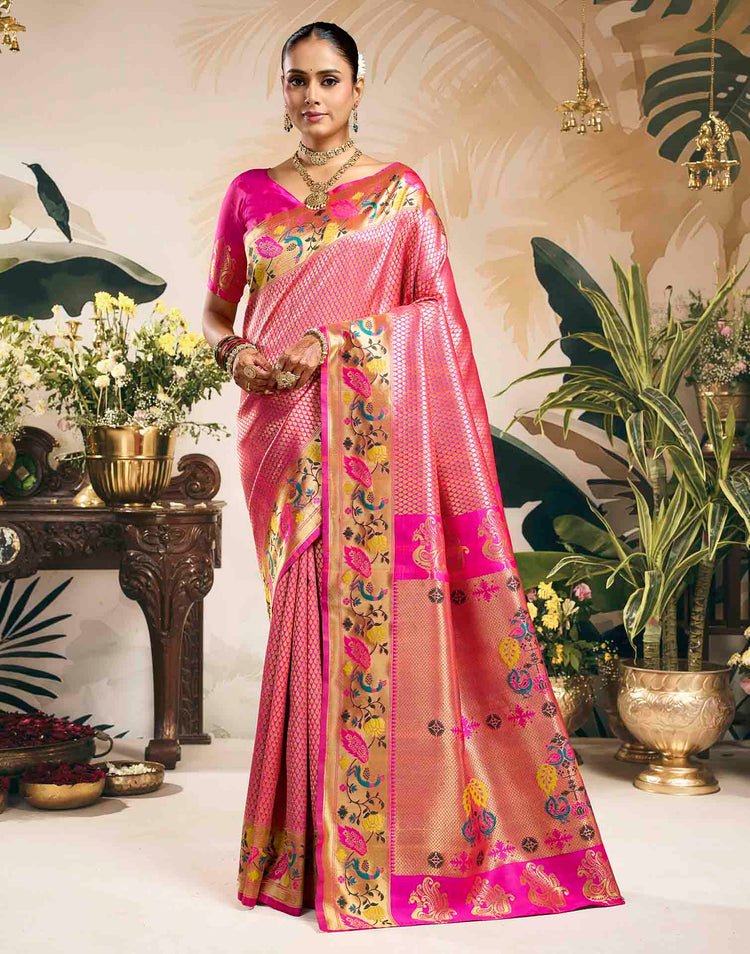 Pink Silk Woven Banarasi Saree