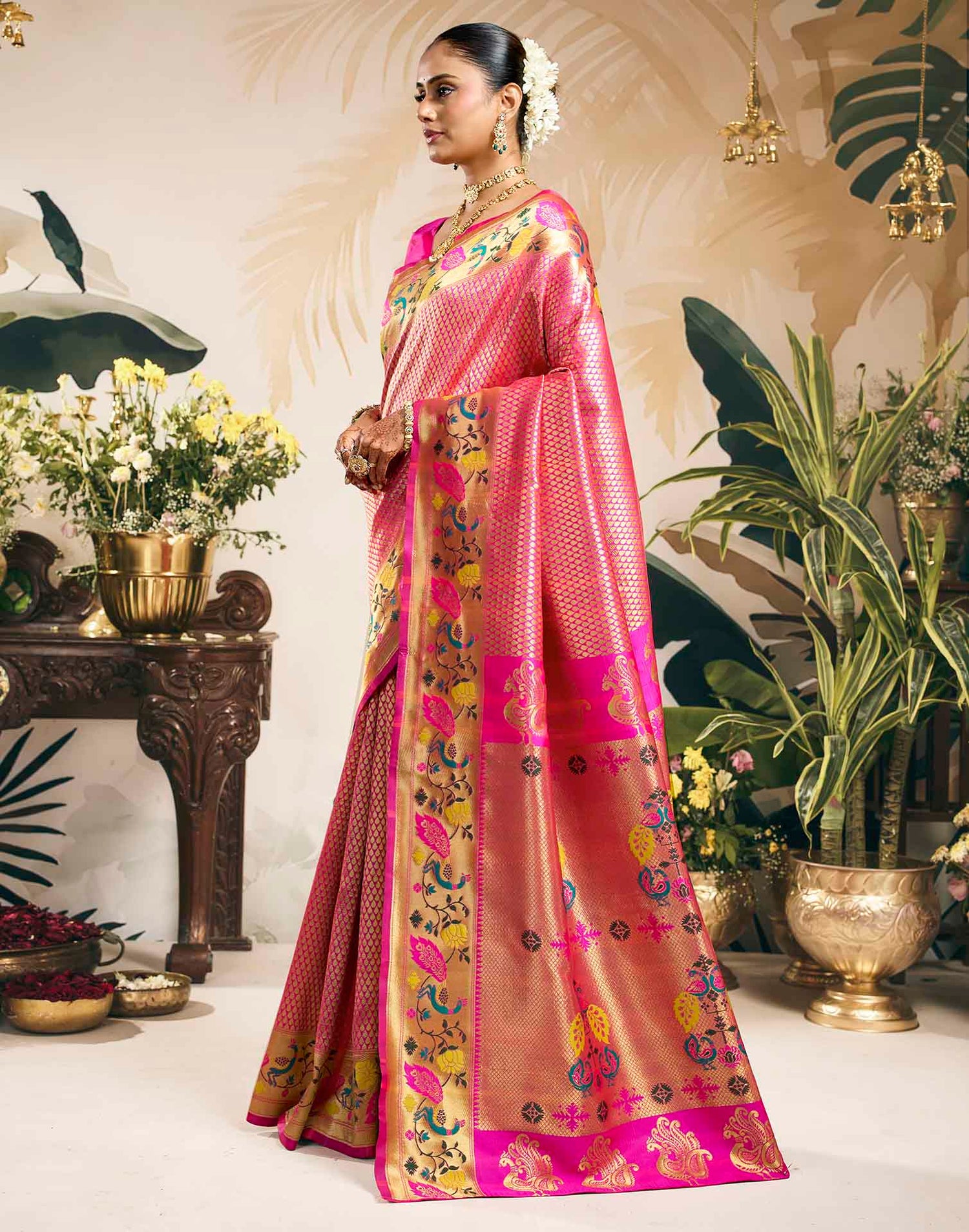 Pink Silk Woven Banarasi Saree