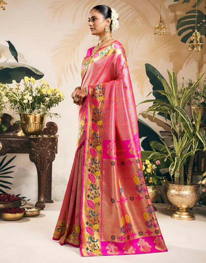 Pink Silk Woven Banarasi Saree