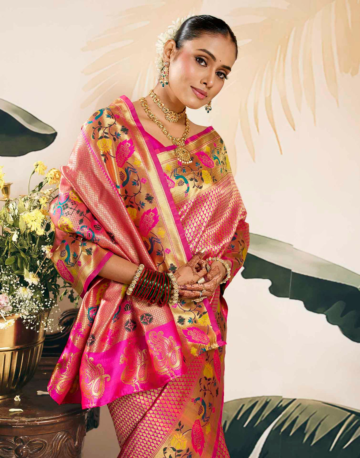 Pink Silk Woven Banarasi Saree