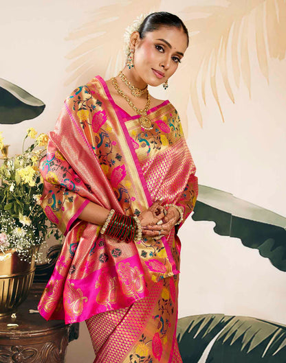 Pink Silk Woven Banarasi Saree