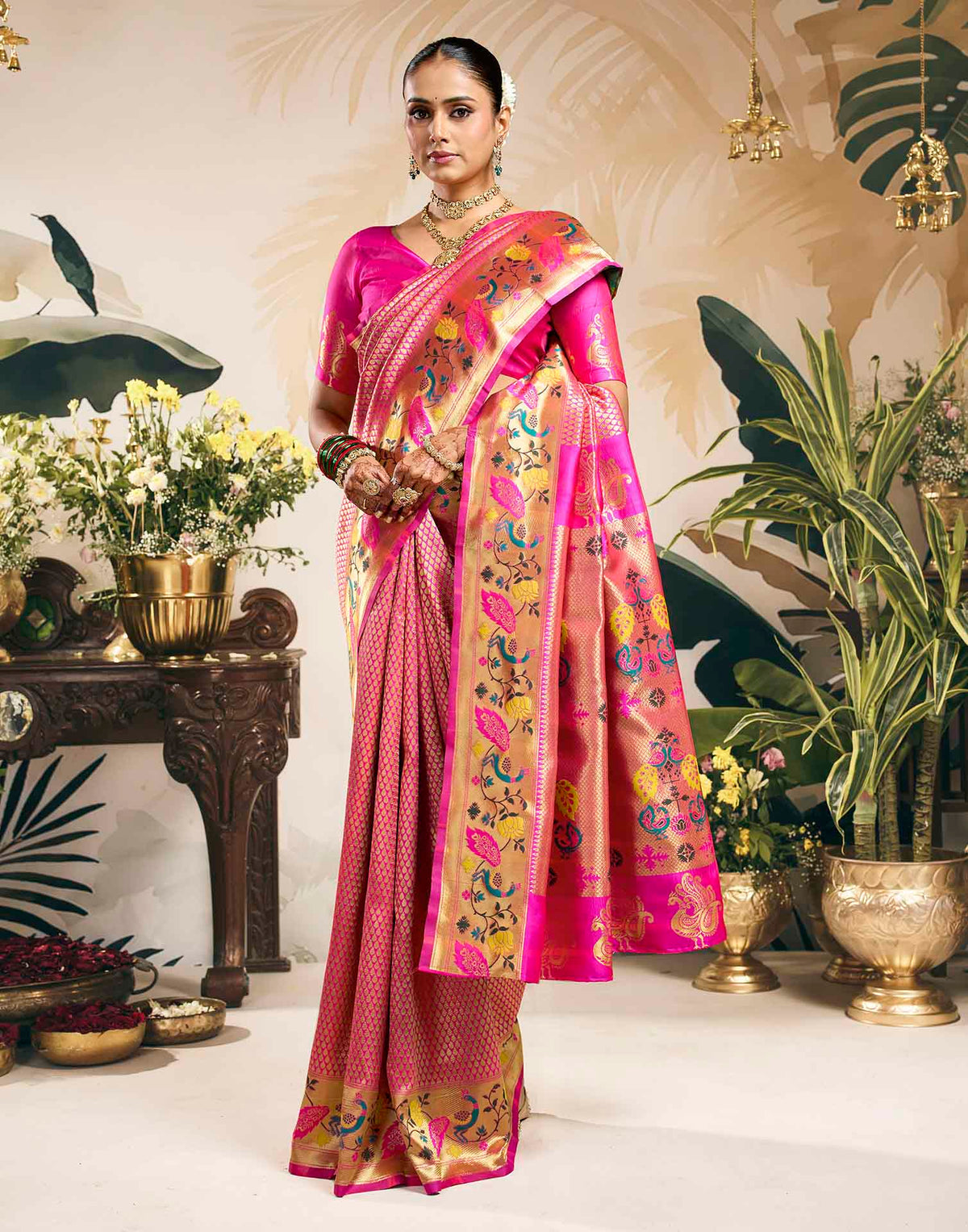 Pink Silk Woven Banarasi Saree