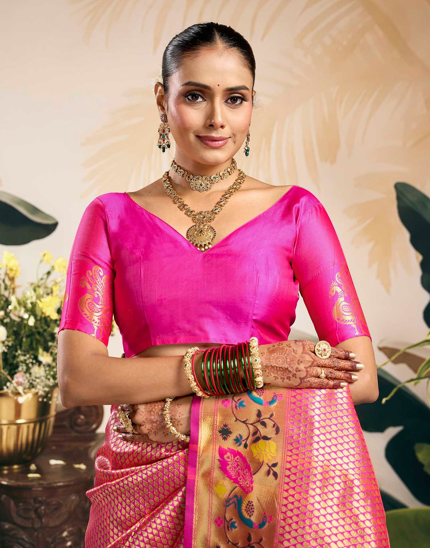 Pink Silk Woven Banarasi Saree