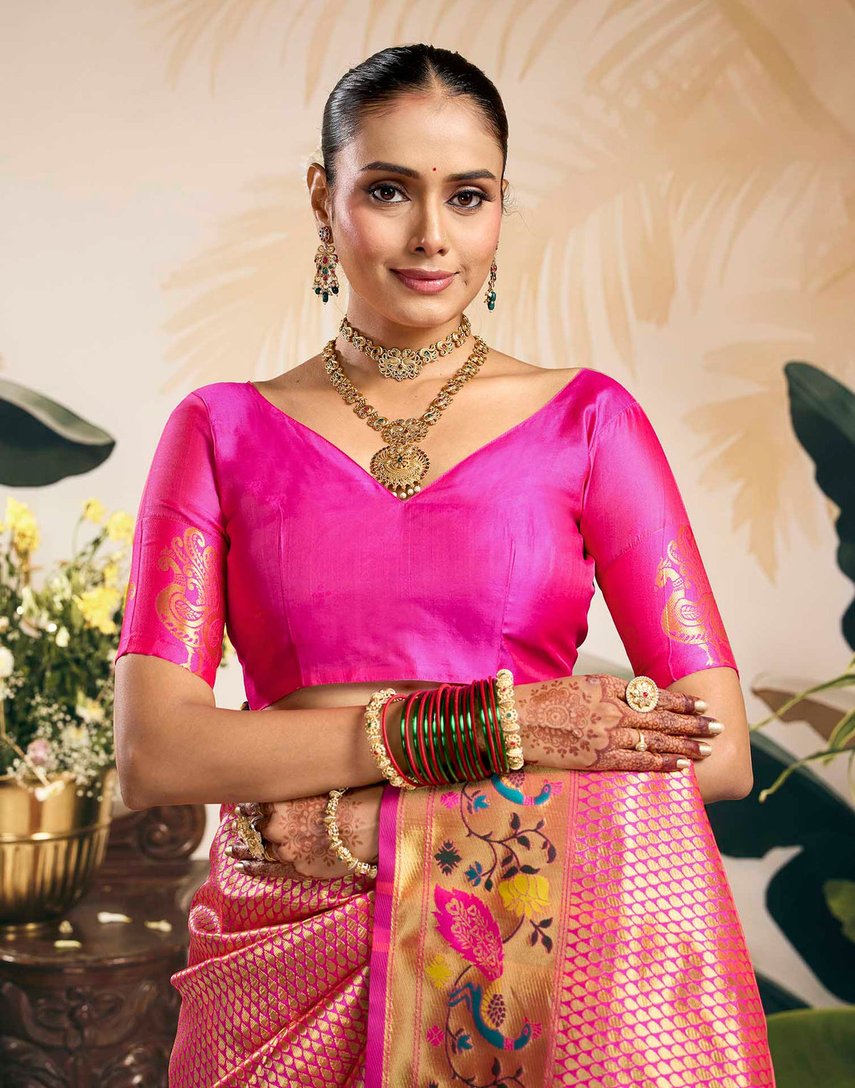Pink Silk Woven Banarasi Saree