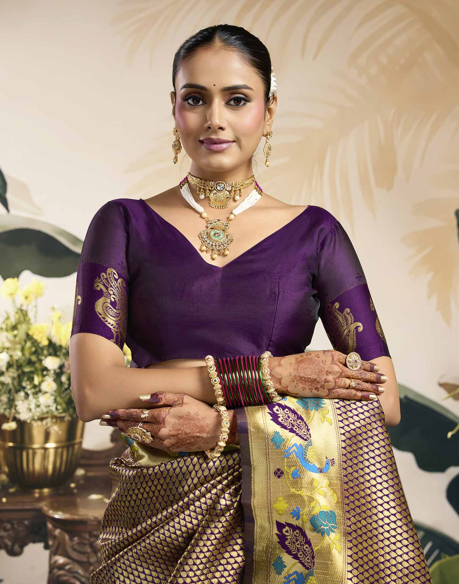 Wine Silk Woven Banarasi Saree