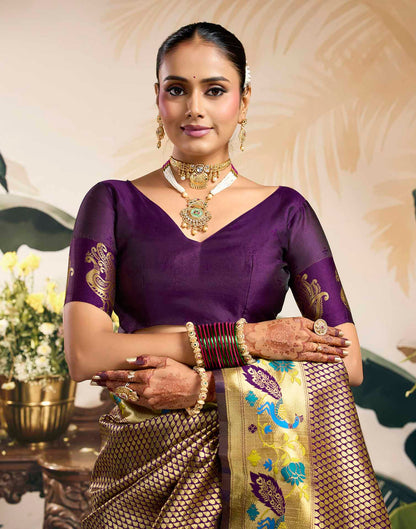 Wine Silk Woven Banarasi Saree