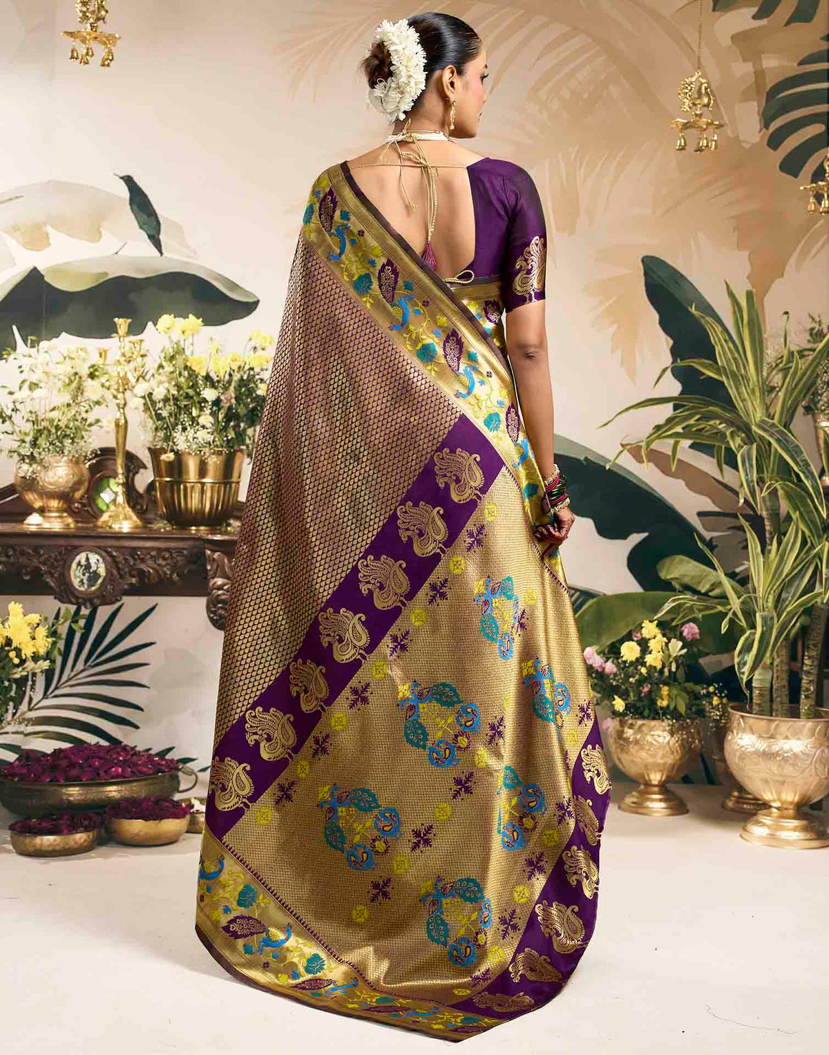Wine Silk Woven Banarasi Saree