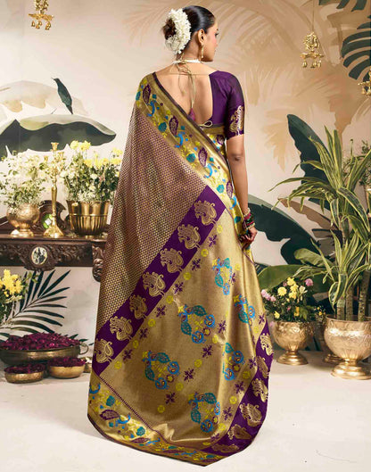 Wine Silk Woven Banarasi Saree