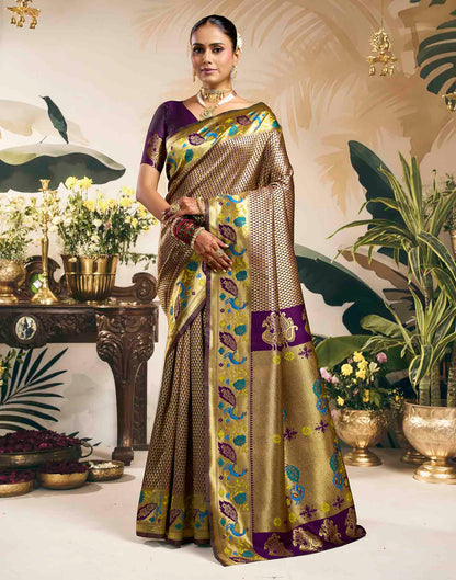Wine Silk Woven Banarasi Saree