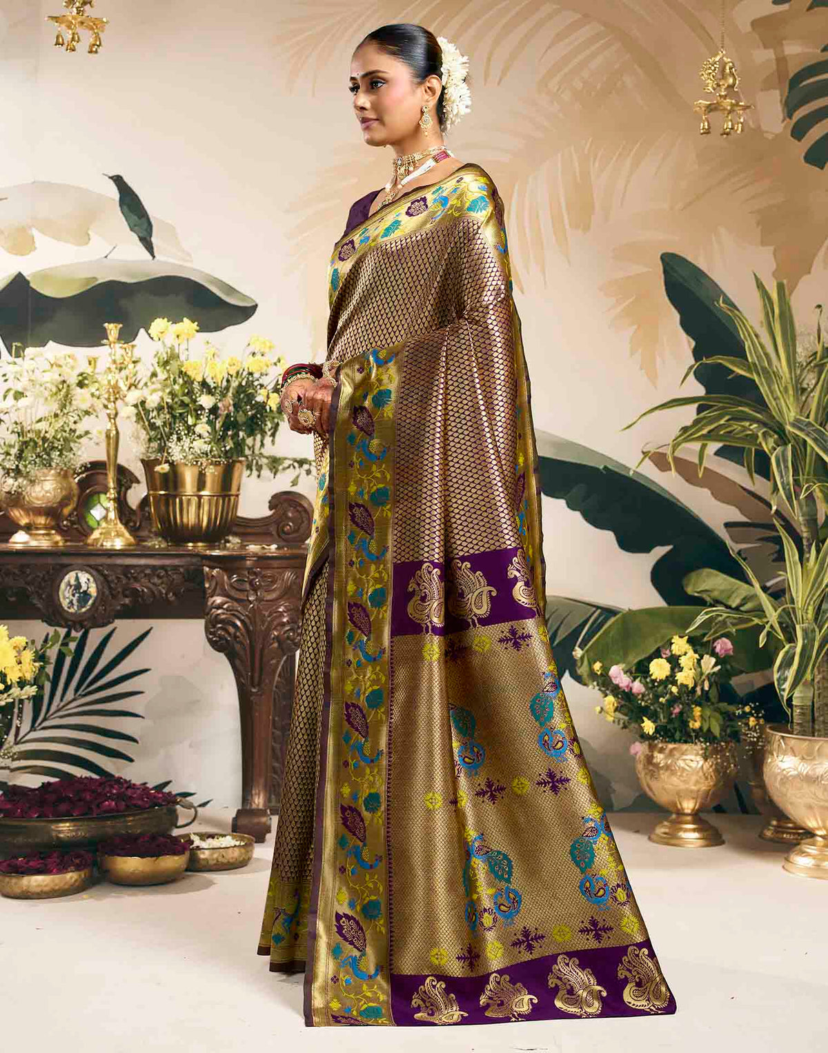 Wine Silk Woven Banarasi Saree
