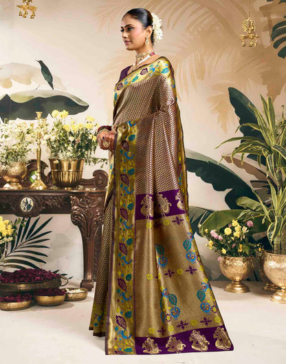 Wine Silk Woven Banarasi Saree