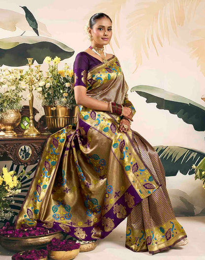 Wine Silk Woven Banarasi Saree