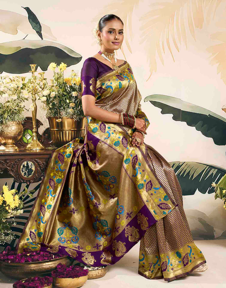 Wine Silk Woven Banarasi Saree