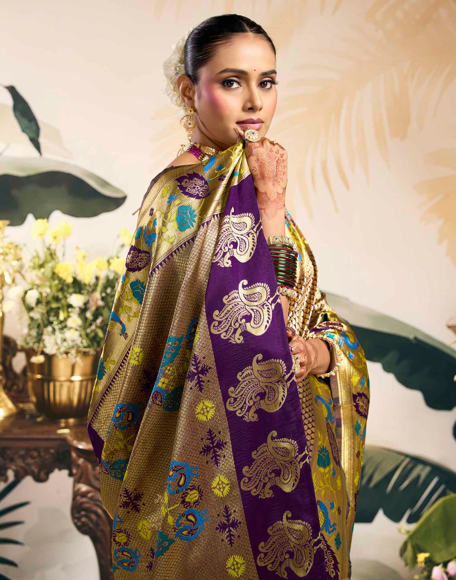 Wine Silk Woven Banarasi Saree