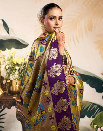 Wine Silk Woven Banarasi Saree