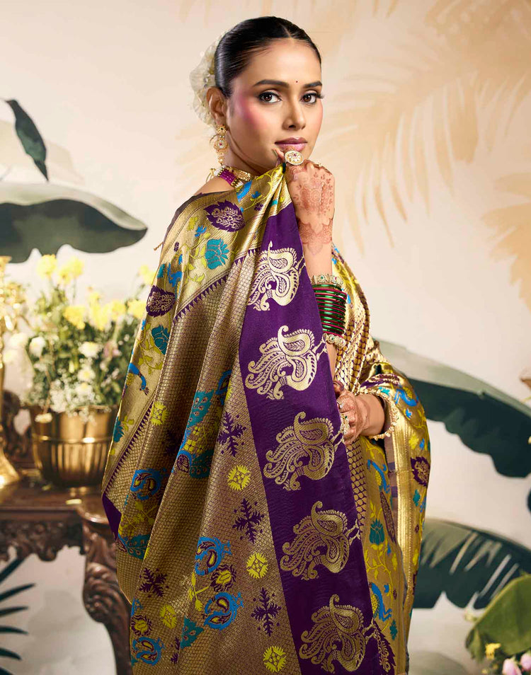 Wine Silk Woven Banarasi Saree