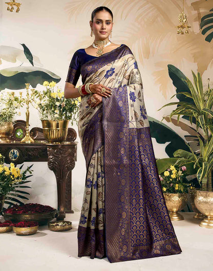 Grey Silk Woven Banarasi Saree