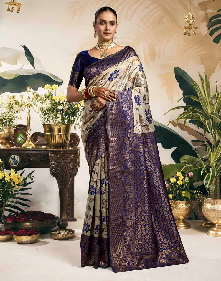Grey Silk Woven Banarasi Saree