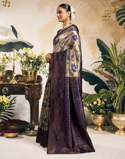 Grey Silk Woven Banarasi Saree