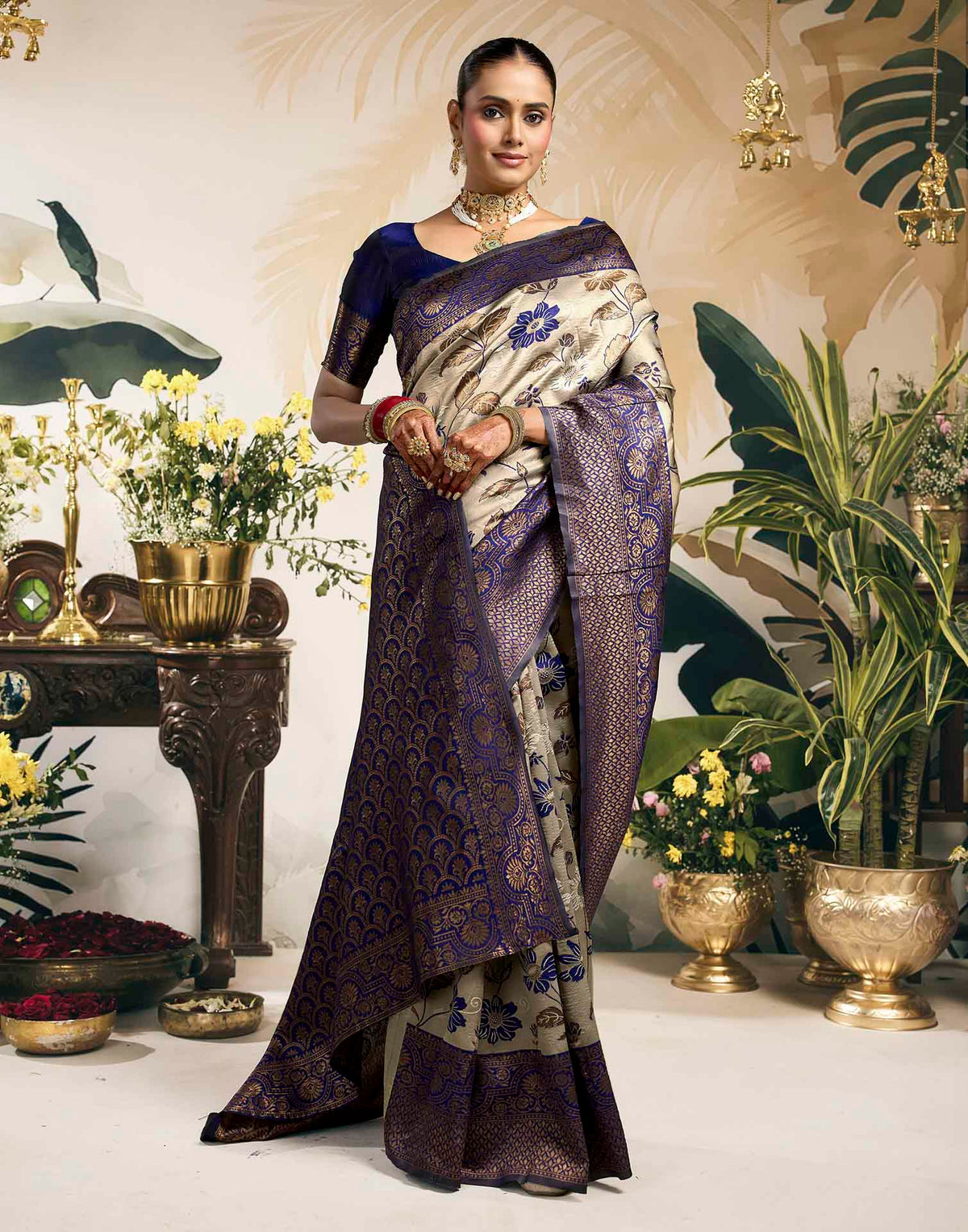 Grey Silk Woven Banarasi Saree
