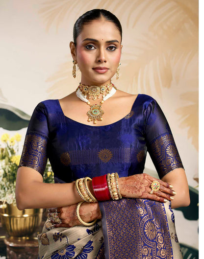 Grey Silk Woven Banarasi Saree