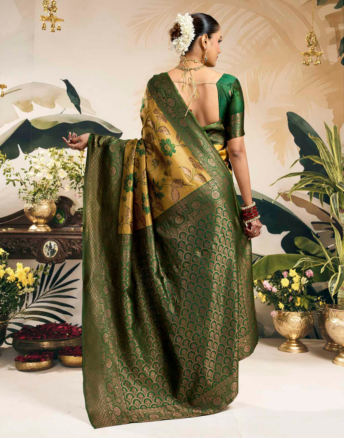 Mustard Yellow Silk Woven Banarasi Saree