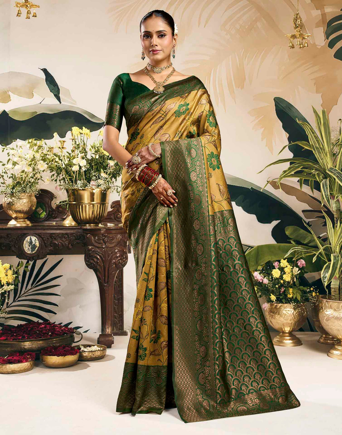 Mustard Yellow Silk Woven Banarasi Saree