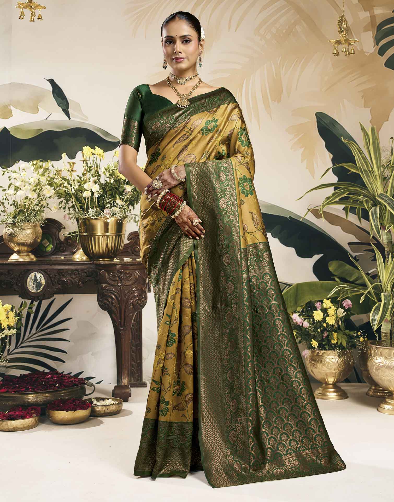 Mustard Yellow Silk Woven Banarasi Saree