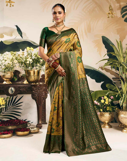 Mustard Yellow Silk Woven Banarasi Saree