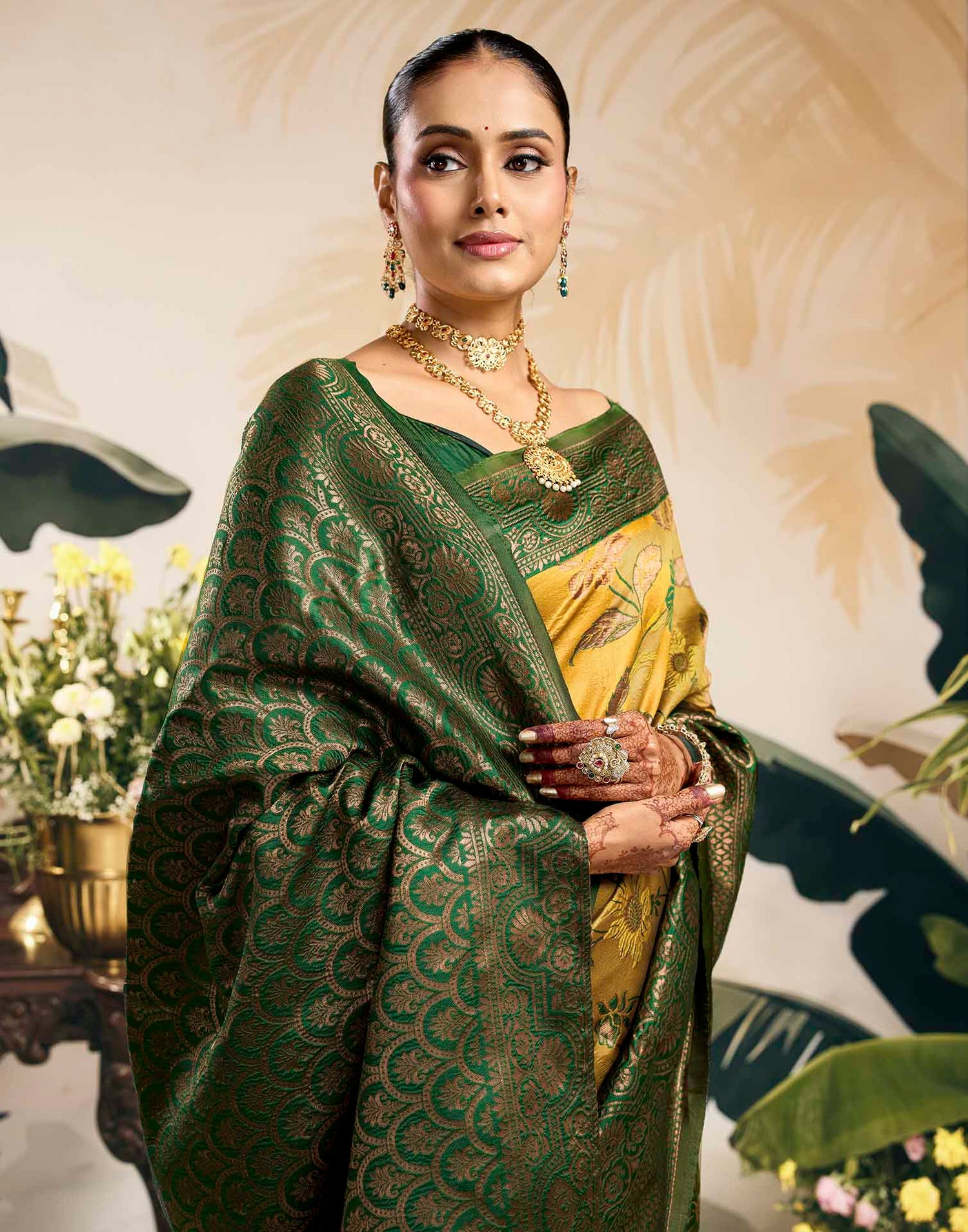 Mustard Yellow Silk Woven Banarasi Saree