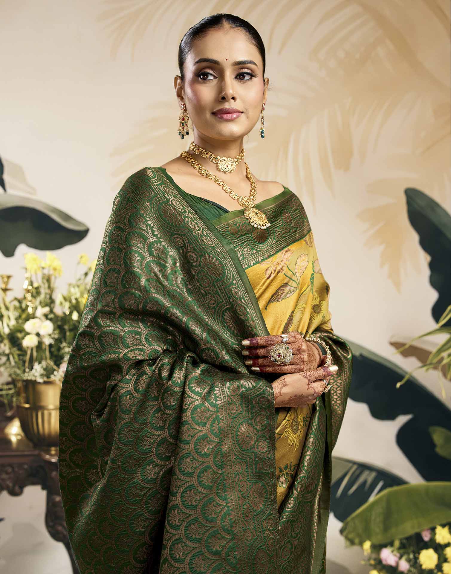 Mustard Yellow Silk Woven Banarasi Saree