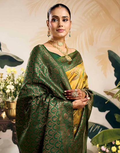 Mustard Yellow Silk Woven Banarasi Saree