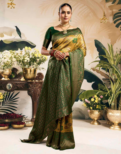 Mustard Yellow Silk Woven Banarasi Saree