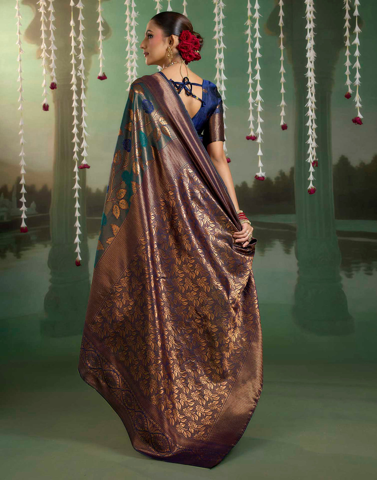 Charcoal Grey Silk Woven Banarasi Saree