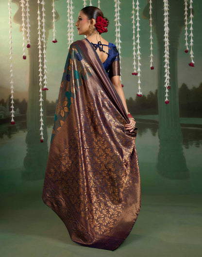 Charcoal Grey Silk Woven Banarasi Saree