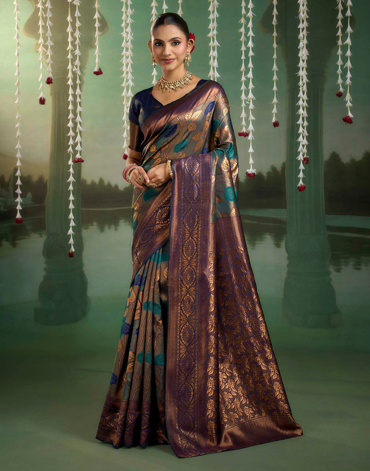 Charcoal Grey Silk Woven Banarasi Saree