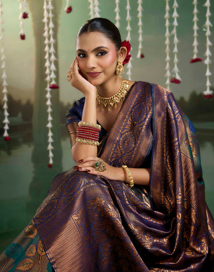 Charcoal Grey Silk Woven Banarasi Saree