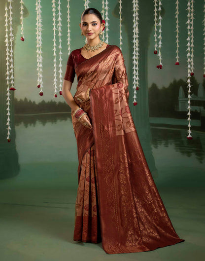 Rust Silk Woven Banarasi Saree