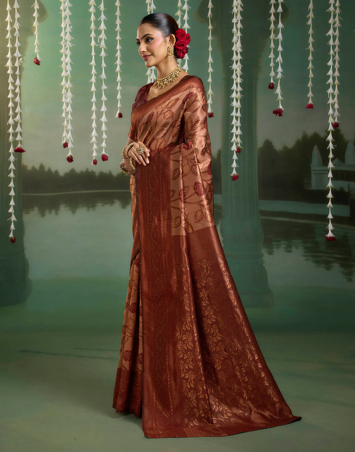 Rust Silk Woven Banarasi Saree
