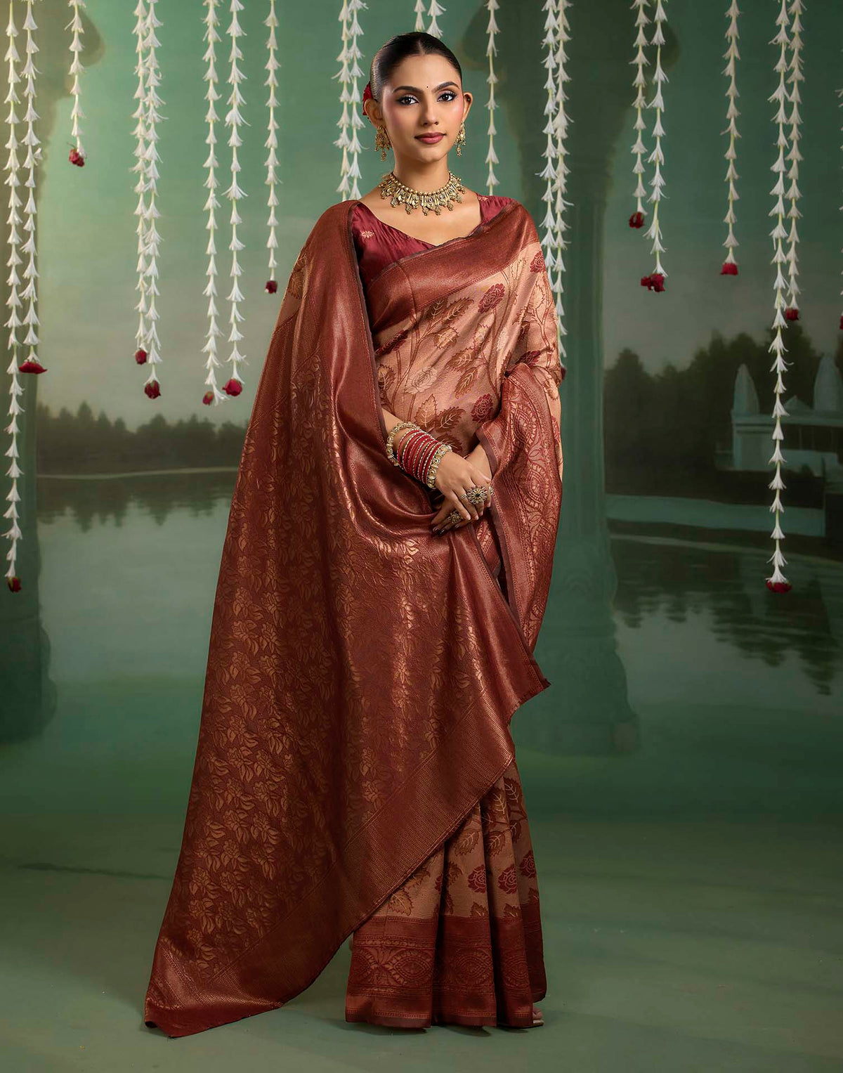 Rust Silk Woven Banarasi Saree