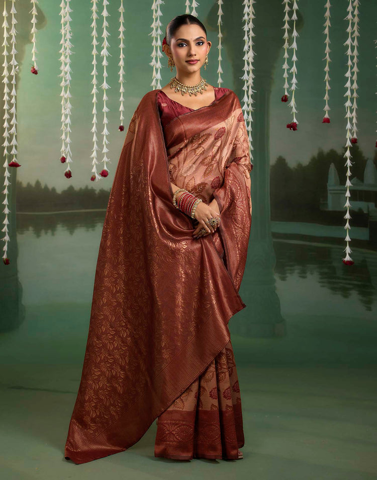 Rust Silk Woven Banarasi Saree