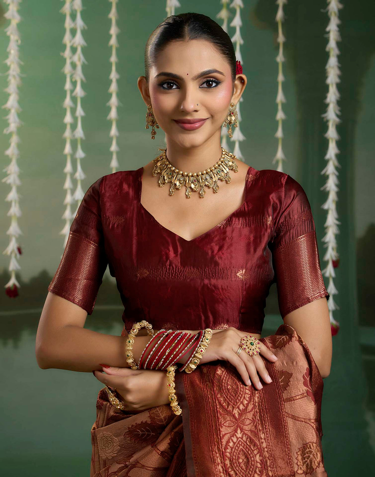 Rust Silk Woven Banarasi Saree