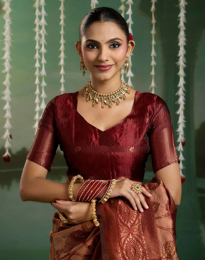 Rust Silk Woven Banarasi Saree