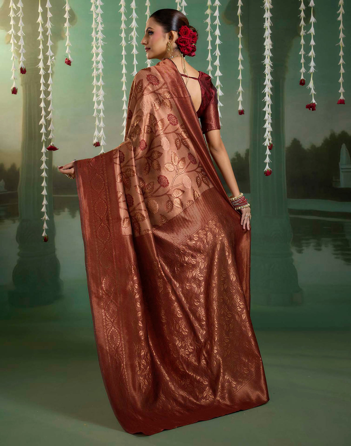 Rust Silk Woven Banarasi Saree
