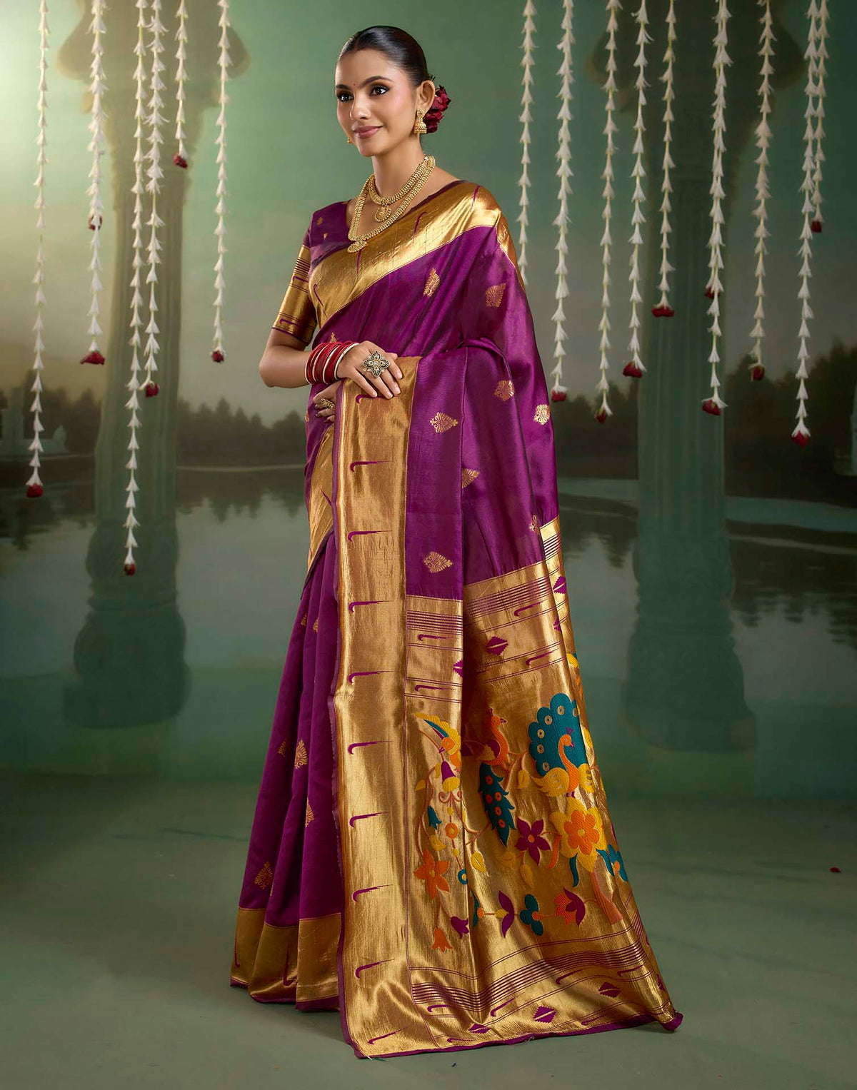 Purple Silk Woven Paithani Saree