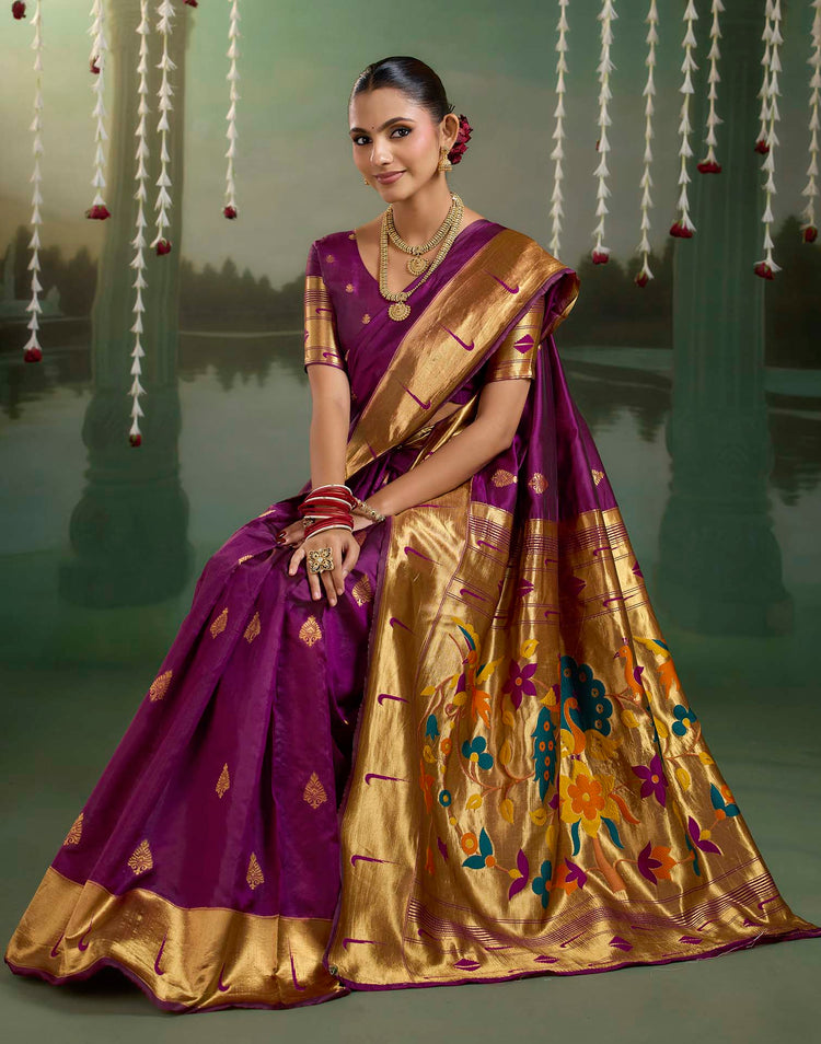 Purple Silk Woven Paithani Saree