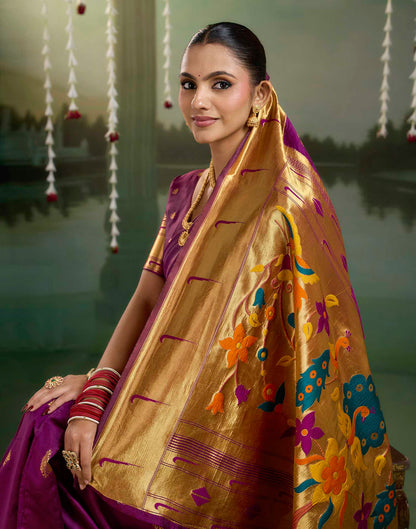 Purple Silk Woven Paithani Saree